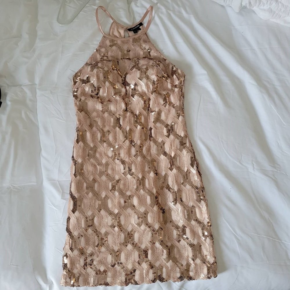 Sequin Champaign and Pink Cocktail Dress